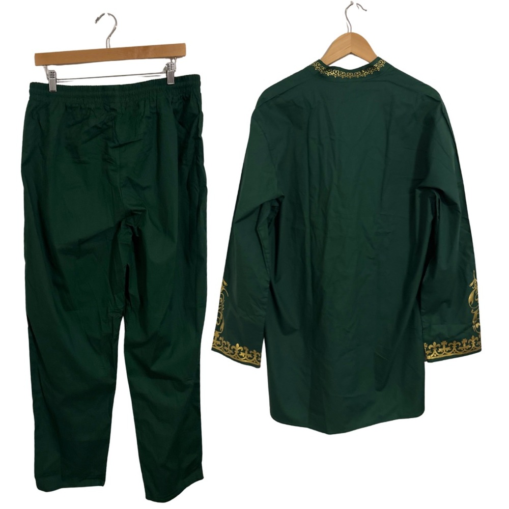 Green and Gold Embroidered Men's Dashiki Set - Picture 2 of 11